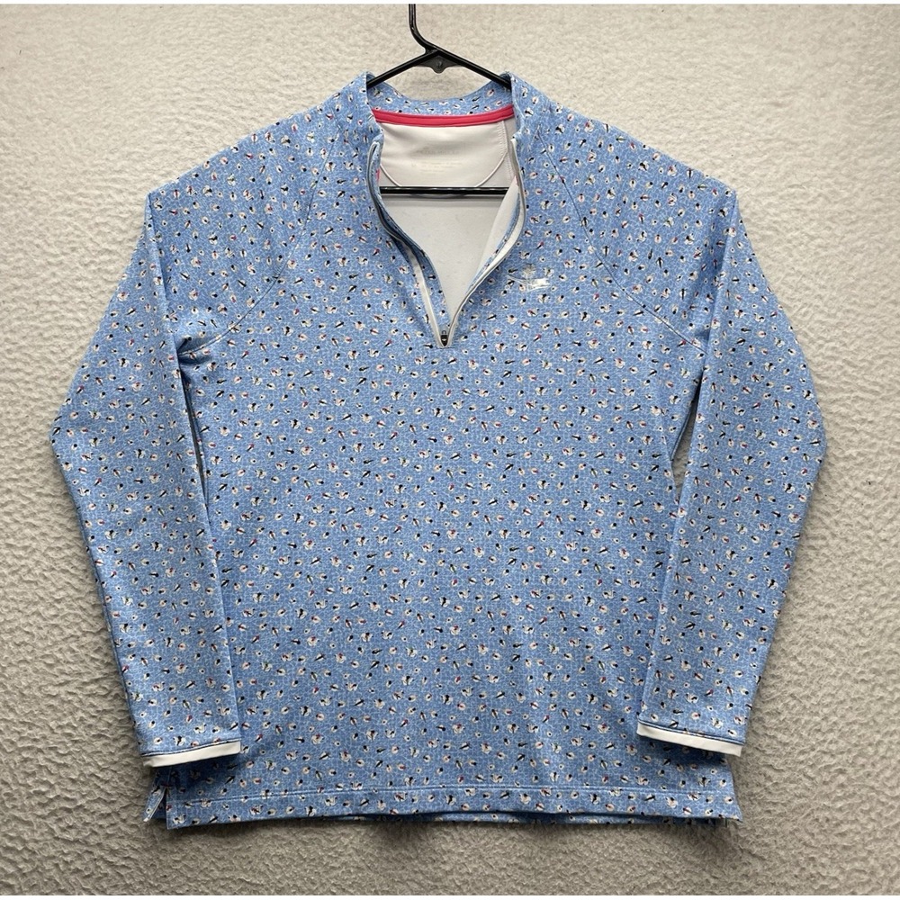 Peter Millar Perth Pullover Womens Medium M UPF 50+ Blue AOP‎ Pool Floats Golf
